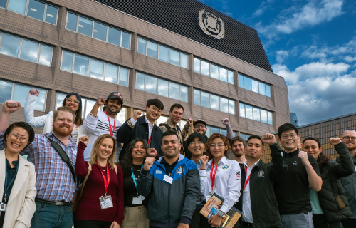 Young seafarers, part of the ITF Seafarers’ Section’s Young Seafarers Network on a recent visit to the IMO headquarters in London. Young seafarers want action on climate change and a worker-led Just Transition that leaves no one behind. (Credit: ITF)